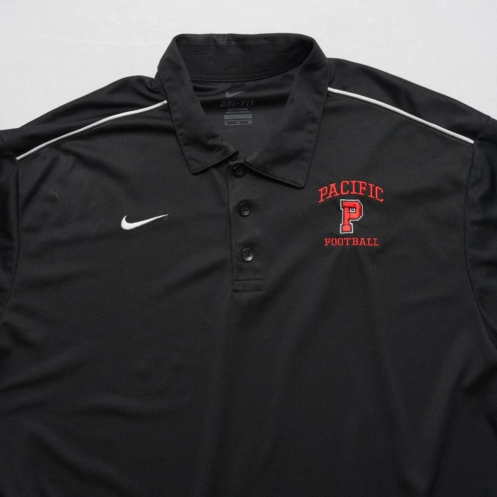 Nike Dri-FIT Mens XL Black Polo Pacific‎ Football Embroidered Athletic Shirt